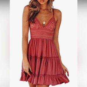 NWOT Pink Embroidered Ruffled Dress